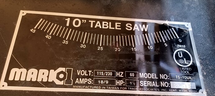 Mark 1 Table Saw Name Plate